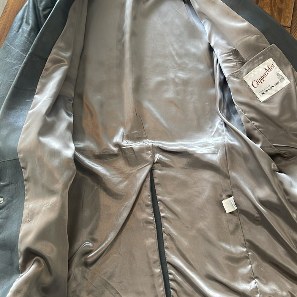 Vintage Grey Clipper Mist Men’s leather Coat size 46 X- long - Picture 12 of 14